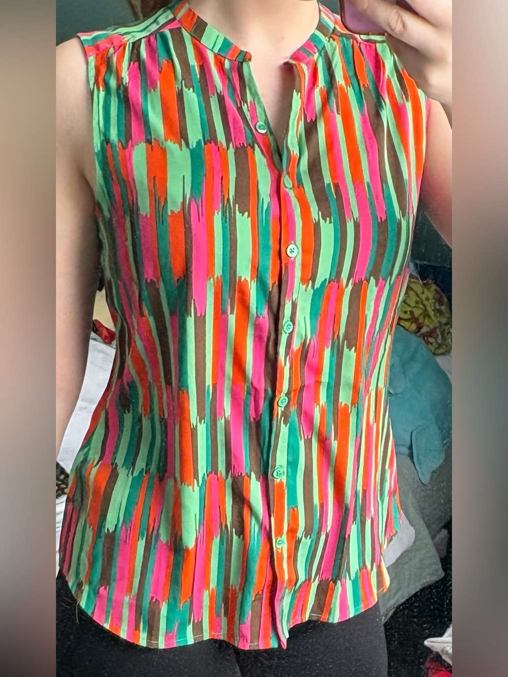 Banana Republic Multicolor Sleeveless Brushstroke Stripe Blouse